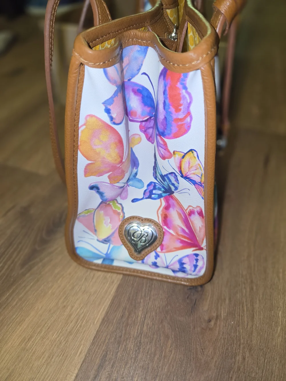 Bright Butterfly Canvas Tote by Brighton with Brown Trim